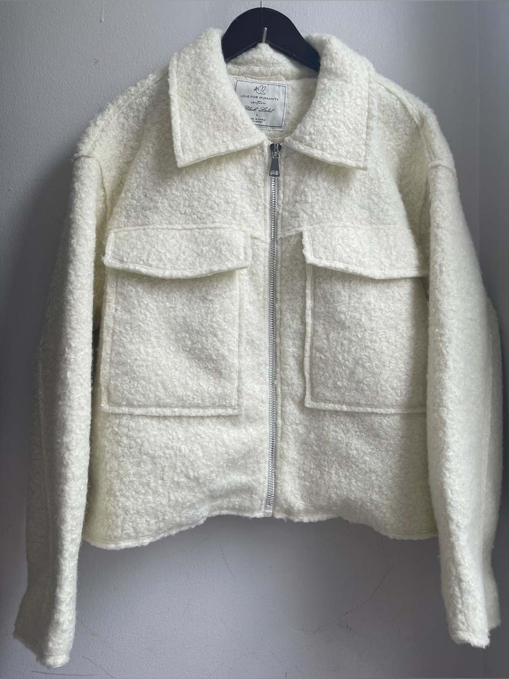 Women's Cream Bouclé Zip Jacket with Patch Pockets